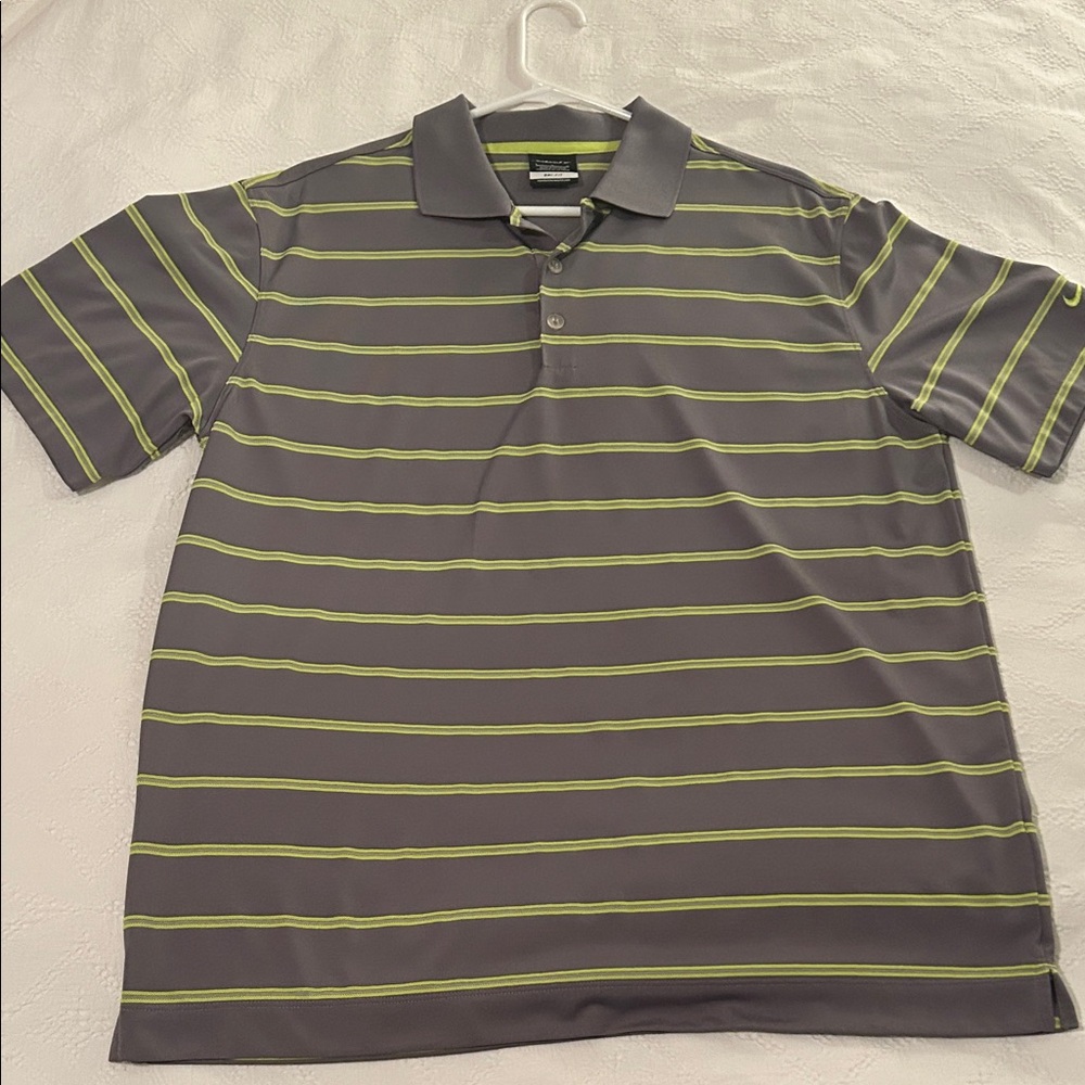 Nike Gray Polo with Lime Green Stripes